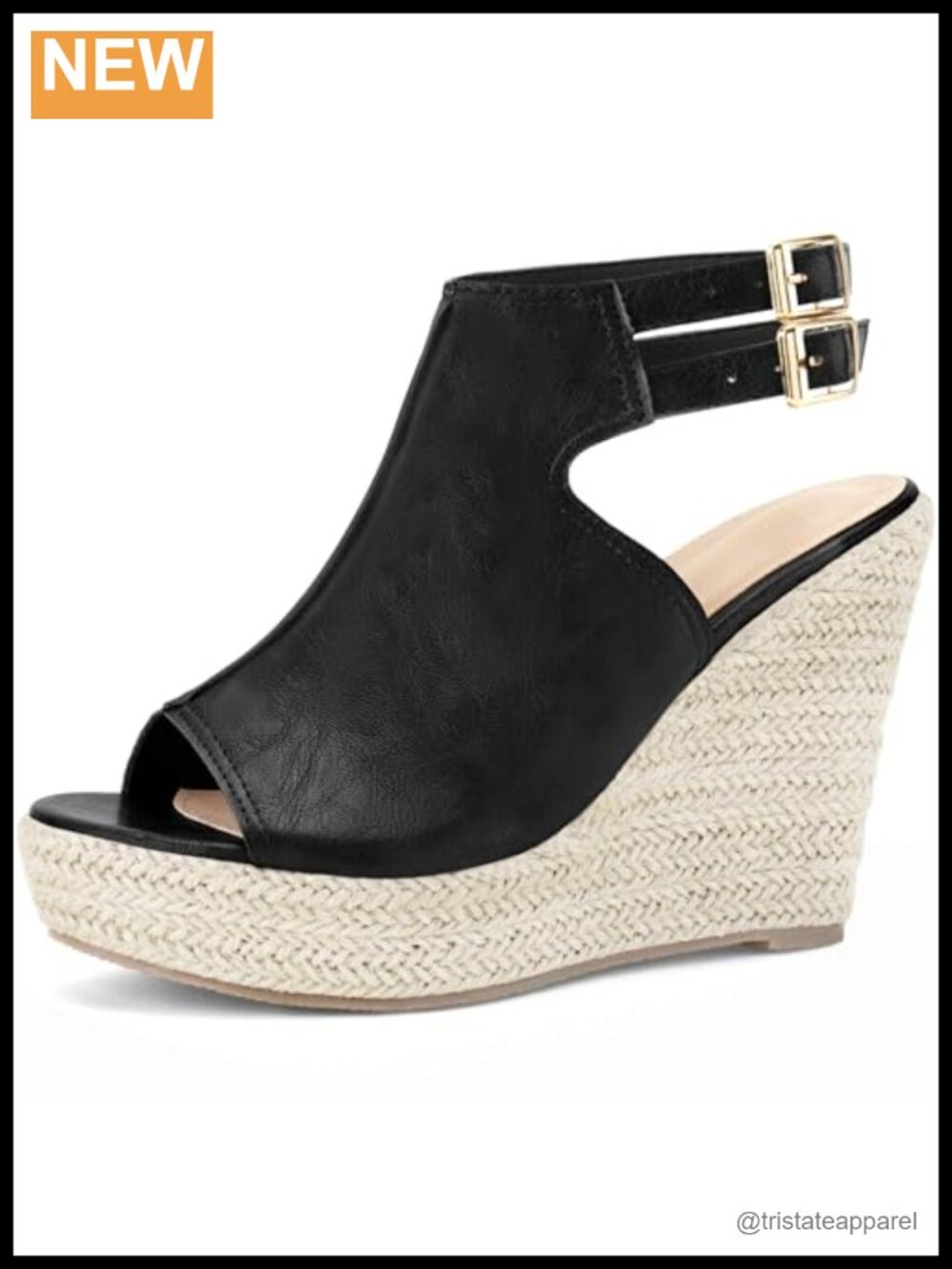 Faux Leather Platform Espadrilles Wedge Slingback Peep Toe Sandals